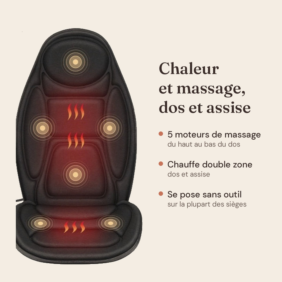 Cocon Auto Intégral : 5 moteurs de massage, chauffe double zone, se pose sans outil